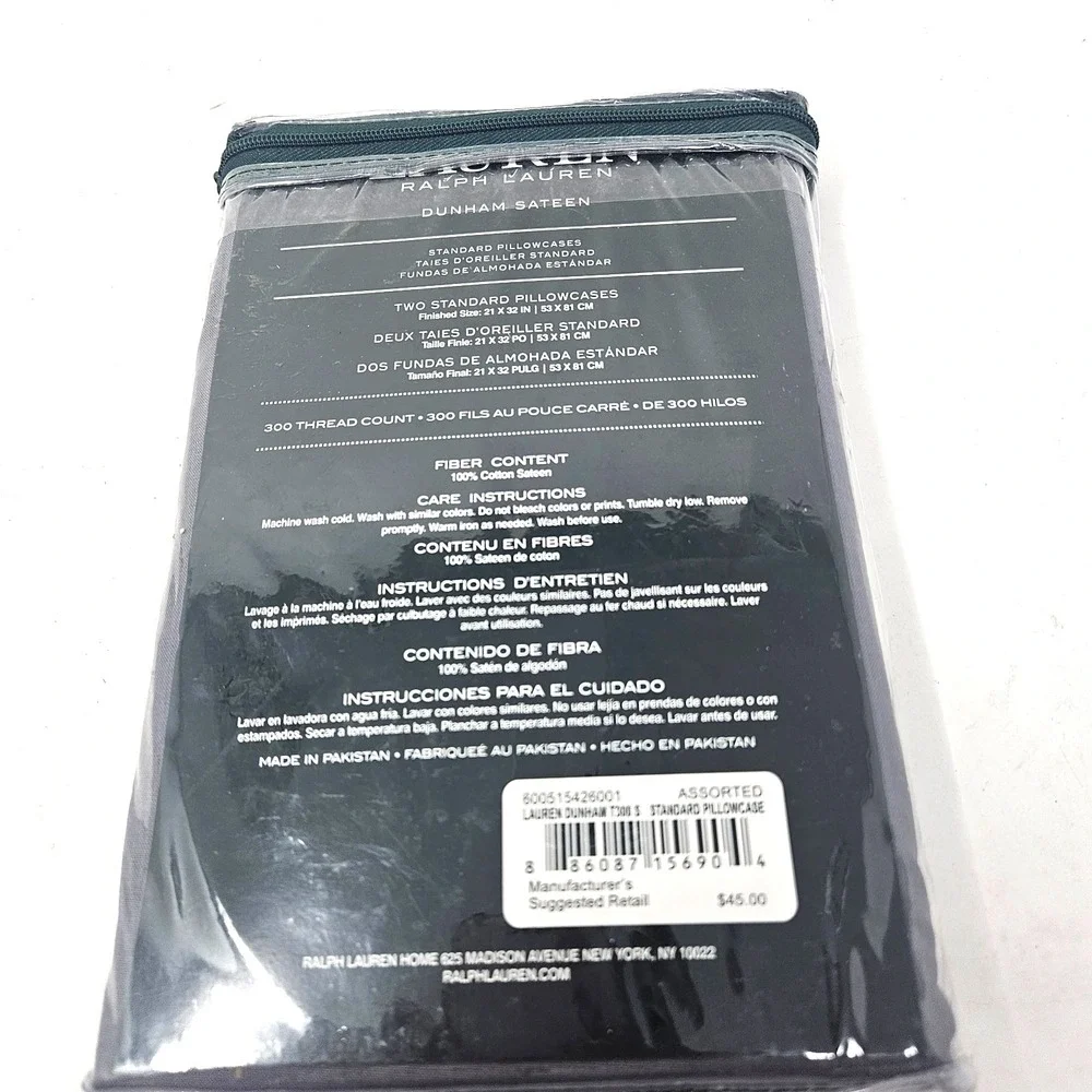 NWT Ralph Lauren Dunham Sateen Standard Pillowcase Gray 300TC